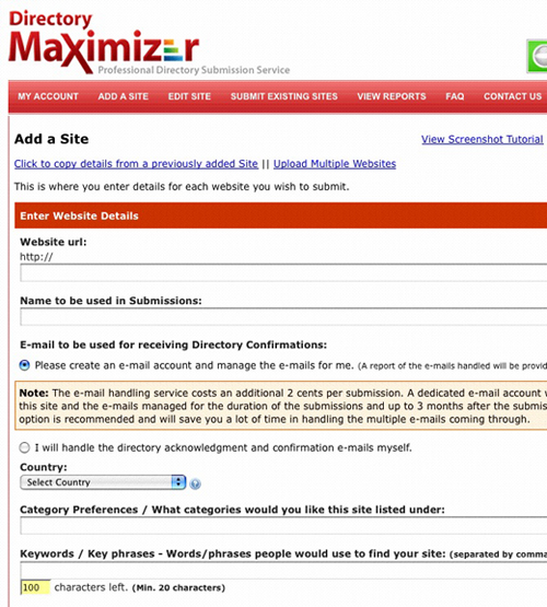 Directory Maximizer 2 Add your Site
