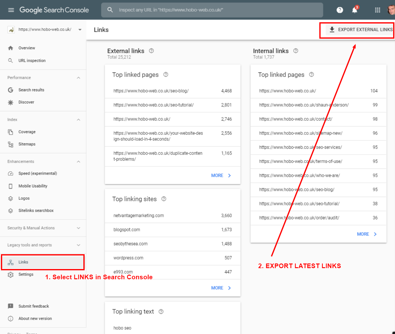 Google Search Console Export Backlinks CSV