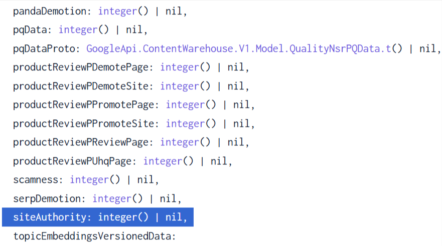 siteAuthority: Google Leak