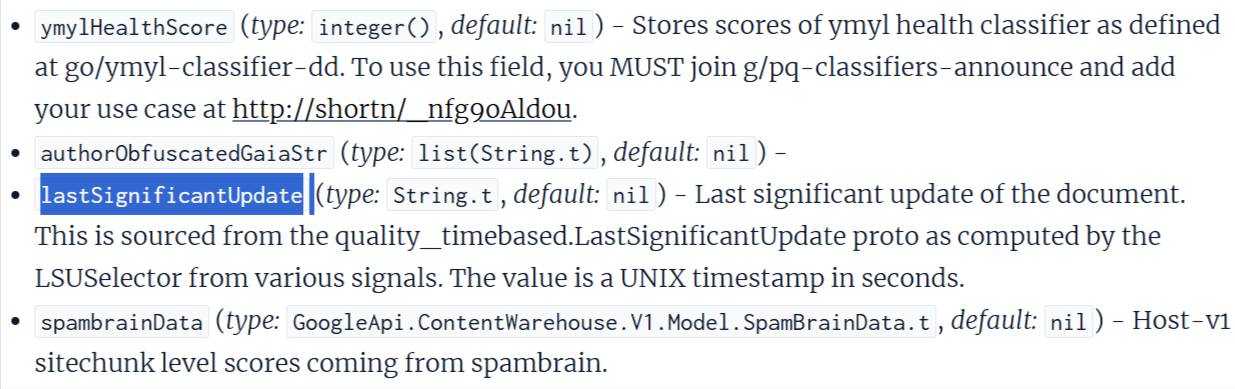 Last Significant Update. in the Google API Leak