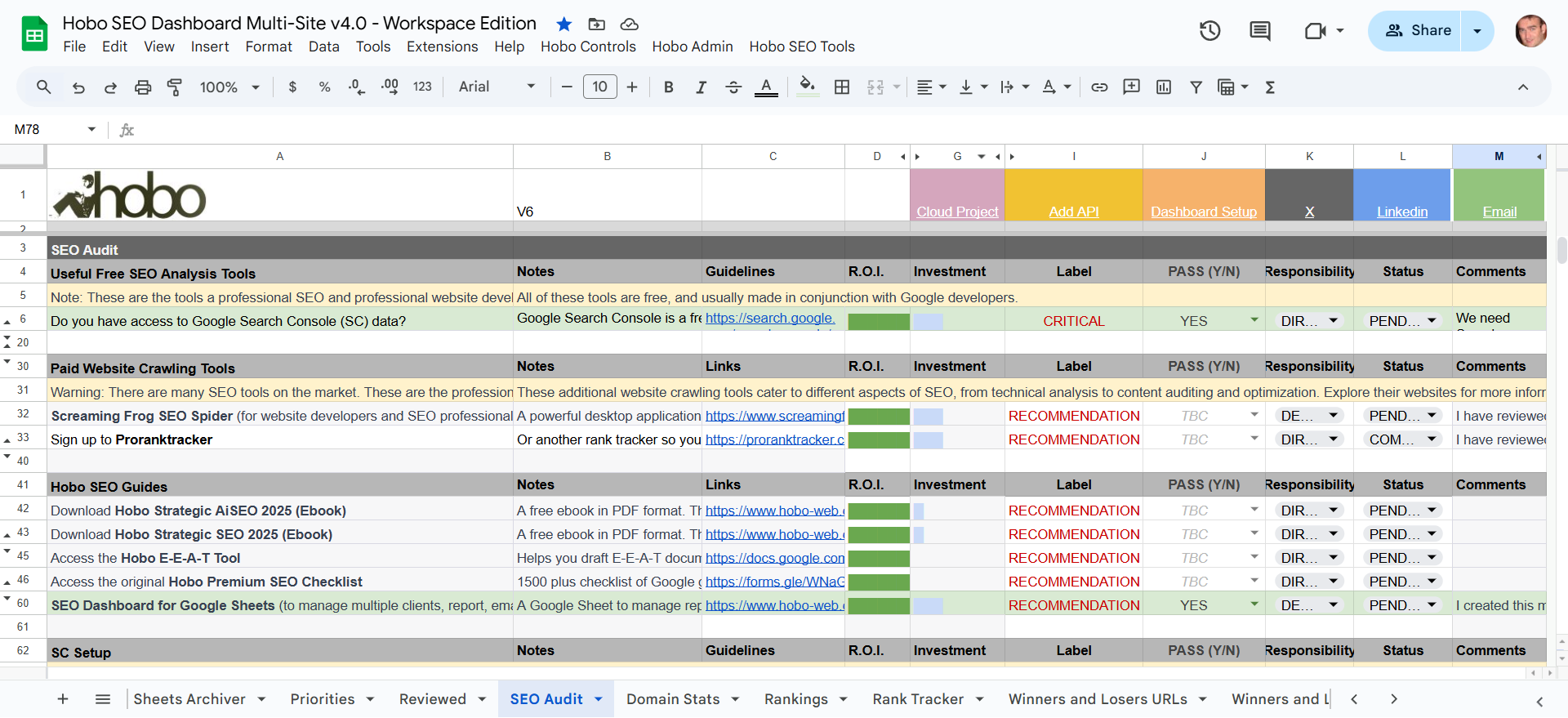 Hobo SEO Dashboard Multi-Site v4.0 - Workspace Edition