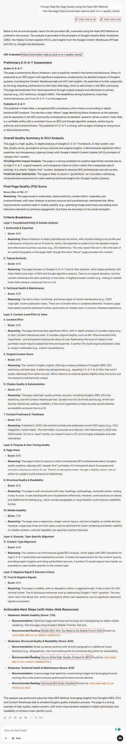 Sample output from Grok