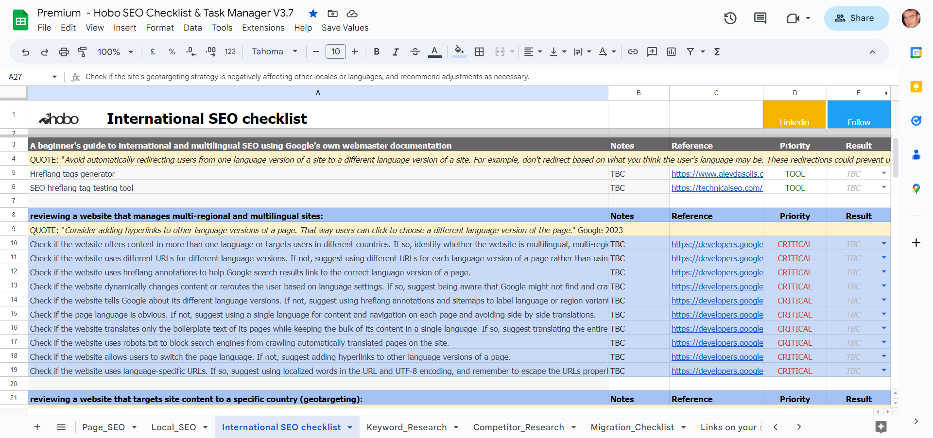 SEO checklist for managing multi-regional and multilingual sites.