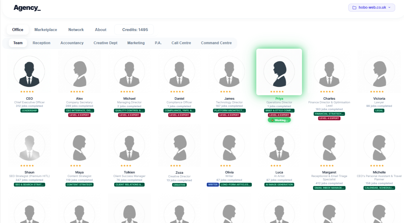 Agency: Almost 100 Ai Employees await your command.