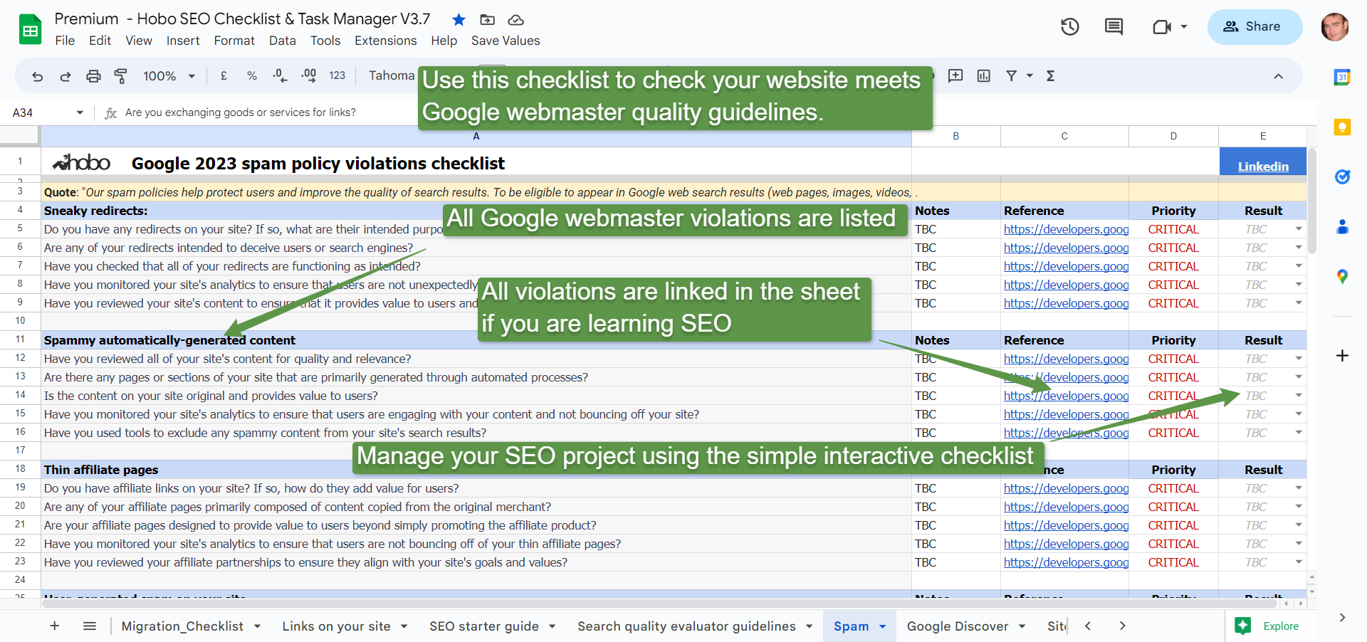 Google webmaster guidelines checklist