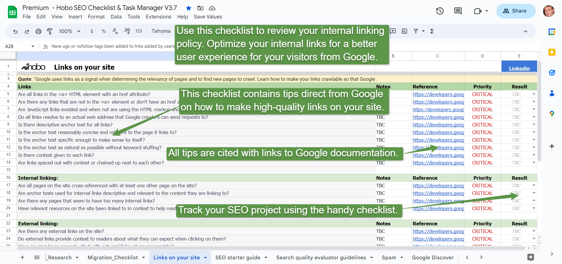 Internal links SEO checklist